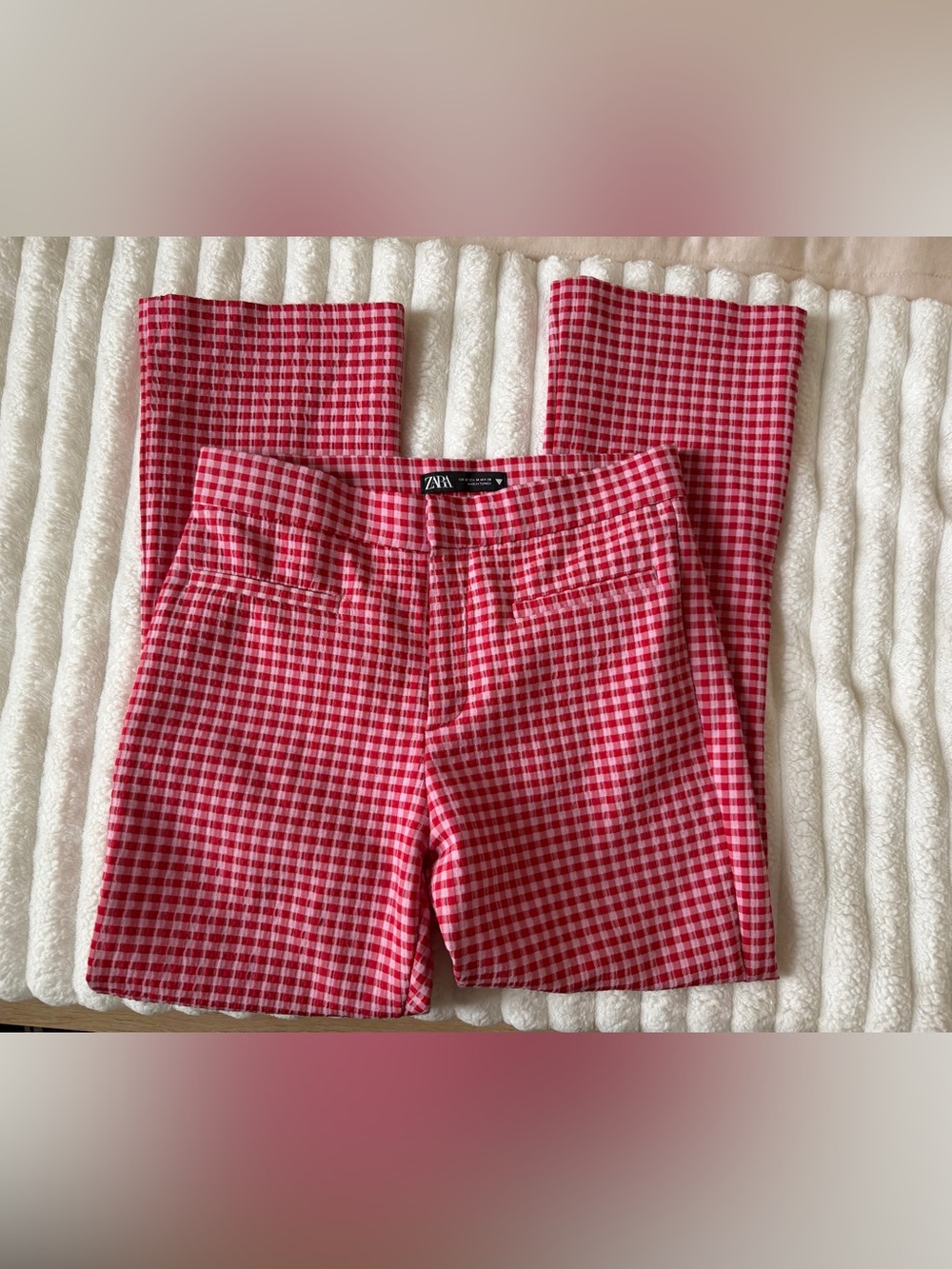 Zara Red and Pink Gingham Casual Pants